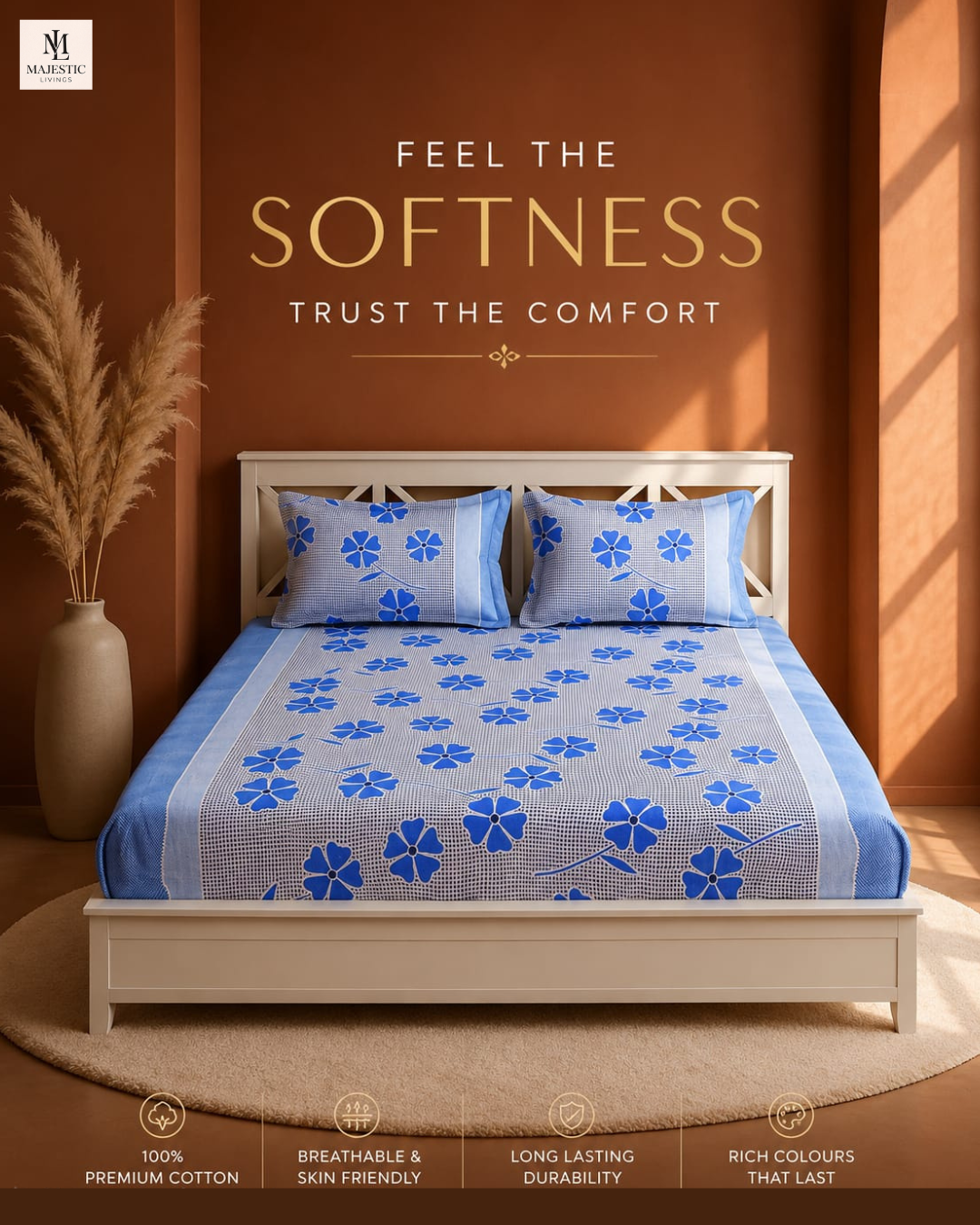 Microfiber Double Bedsheet With Two Pillow Covers