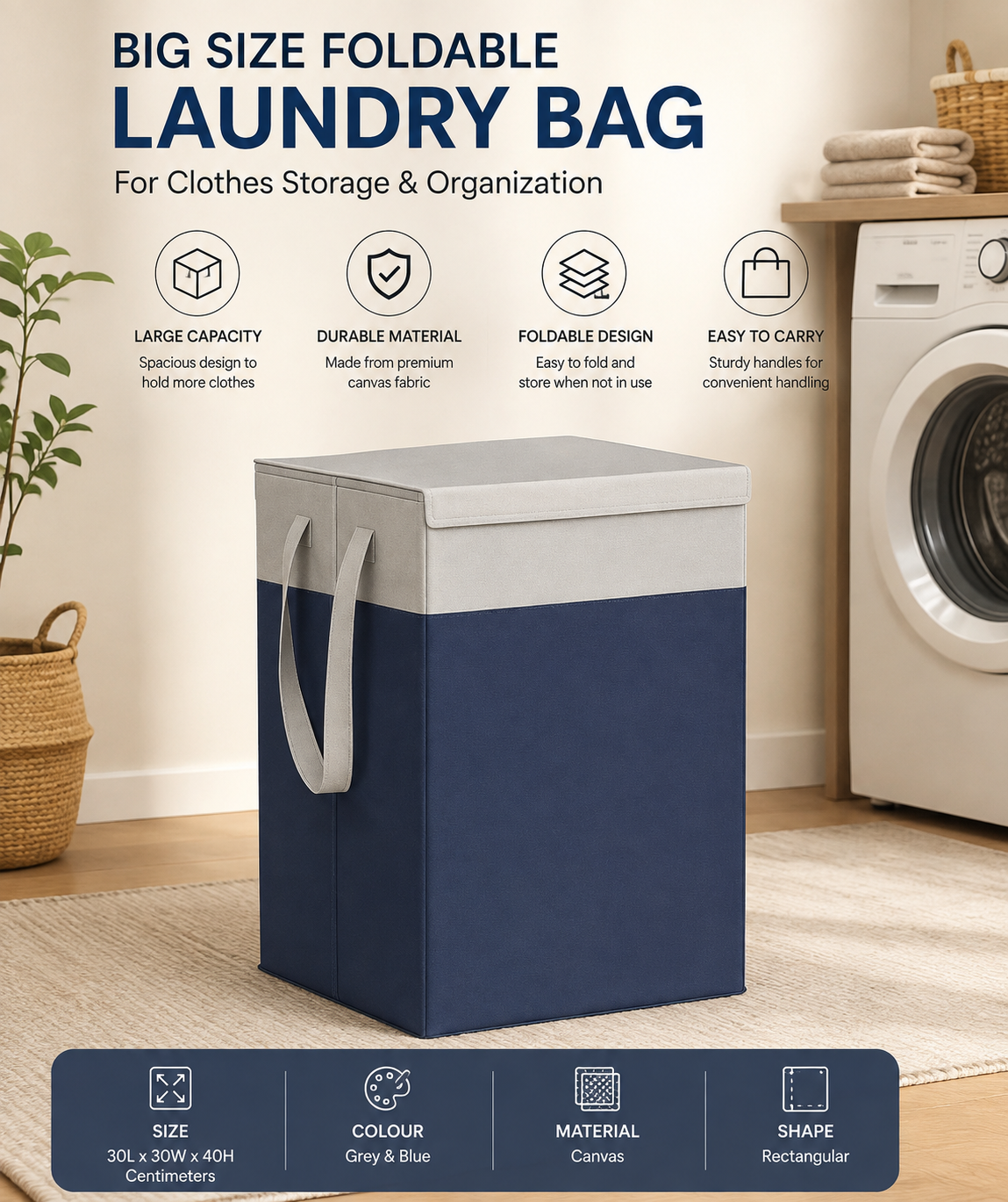 Big Size Foldable Laundry Bags for Clothes Storage & Organization (Pack of 1)